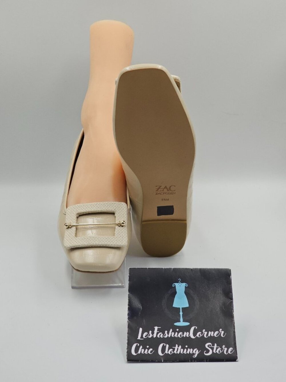 NWOB Zac Zac Posen Women's Beige Leather Vonte Skimmer Square Flats Sz 9.5 2692 - Picture 3 of 16